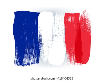 France Colorful Brush Strokes Painted National Country French Flag Icon. Painted Texture.