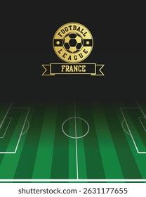 France Concept for Football League Gold Stamp with Soccer Green Field Background, abstract illustration image