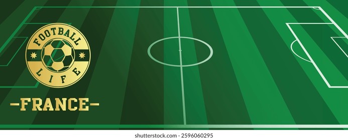 France Concept for Football Life Gold Stamp with Soccer Green Field Background, abstract illustration image