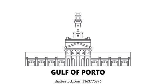 France, Corsica, Gulf Of Porto line travel skyline set. France, Corsica, Gulf Of Porto outline city vector illustration, symbol, travel sights, landmarks.