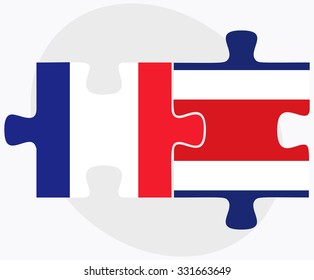 France and Costa Rica Flags in puzzle isolated on white background