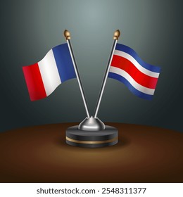 France and Costa Rica table flags relation  with gradient backgrund. Vector Illustration