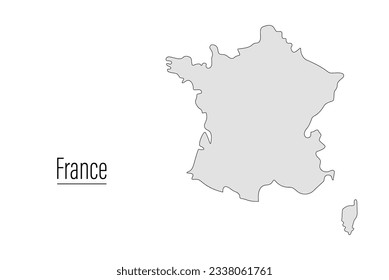France country contour map, shape of country. Map silhouette of European country, state in EU.  Traveling, education, journey. Country drawing background. Vector illustration