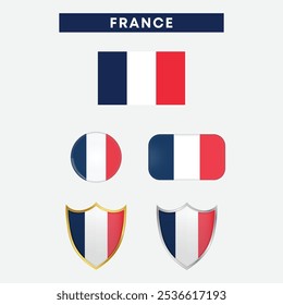 Bandeira do país da França, botão de bandeira do país e design do vetor de escudo