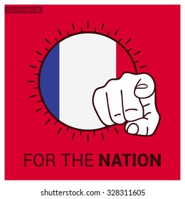 France country flag in Circle and pointing finger at viewer typography Ready for the Nation. Vector Illustration