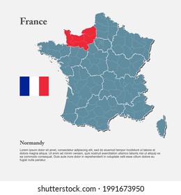France country - high detailed illustration map divided on regions. Blank France map isolated on white background. Vector template state Normandy for website, pattern, infographic