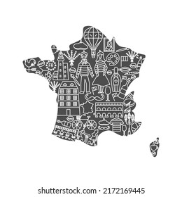 France Country Line Concept. Vector Thin Outline National Symbols.