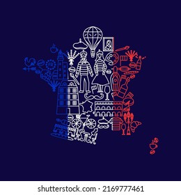 France Country Line Icons. Vector Thin Outline National Symbols.