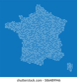 France country map made from binary code numbers. 
