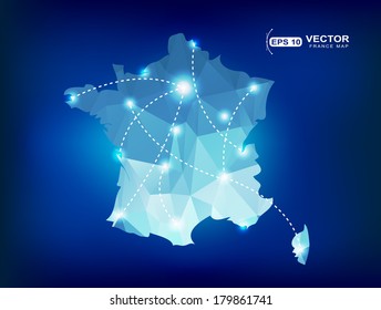 France Country Map Polygonal With Spot Lights Places