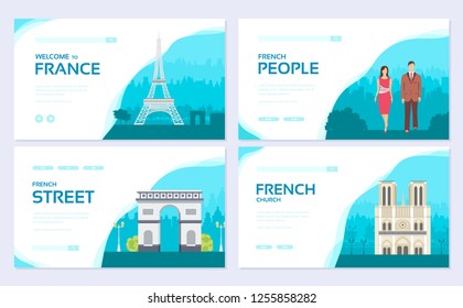 France country ornament travel tour concept. Traditional monument brochure card set. ethnic template of flyear, web banner, ui header, enter site. Layout invintation modern