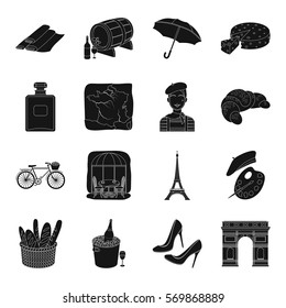 France country set icons in black style. Big collection of France country vector symbol stock illustration