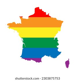 France country silhouette. Country map silhouette in rainbow colors of LGBT flag.