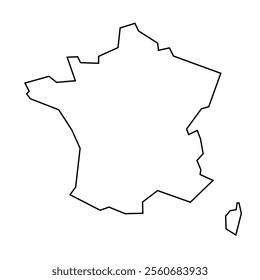 France country thin black outline silhouette. Simplified map. Vector icon isolated on white background.