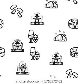 France Country Travel Seamless Pattern Vector Thin Line. Illustrations