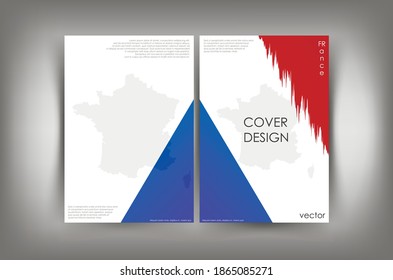 Francia. Portada, plantilla, folleto con diseño de bandera de Francia. Aquí hay un mapa del país Francia, formas con colores de la Francia