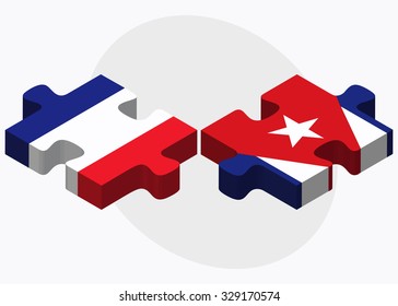 France and Cuba Flags in puzzle isolated on white background