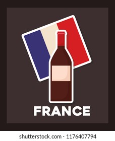 france culture card with flag and wine bottle