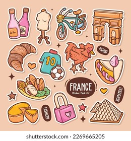 France Cute Doodle Vector Sticker Collection 