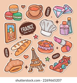 France Cute Doodle Vector Sticker Collection 