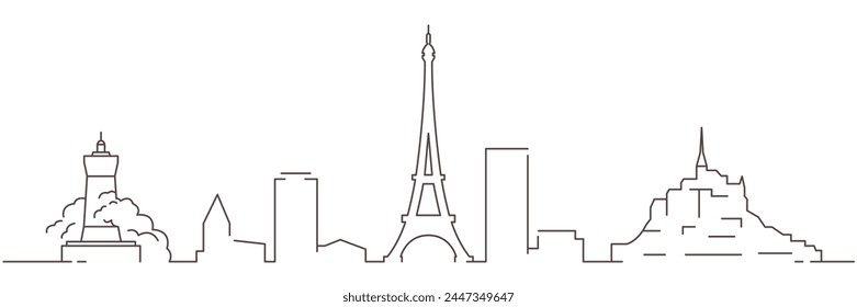 France Dark Line Simple Minimalist Skyline With White Background