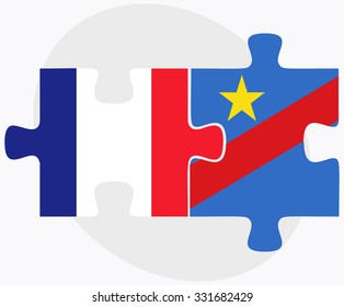 France and Democratic Republic Congo Flags in puzzle isolated on white background