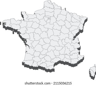 France Departments Map Isolated On A White Background.