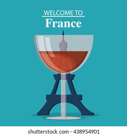 France design. Eiffel tower and glass of wine. vector graphic