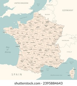 France - detailed map with administrative divisions country. Vector illustration