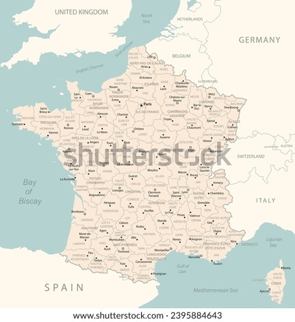 France - detailed map with administrative divisions country. Vector illustration