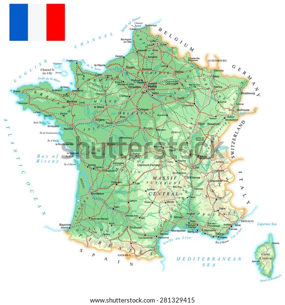 France Detailed Topographic Map Illustration Stock Vector Royalty
