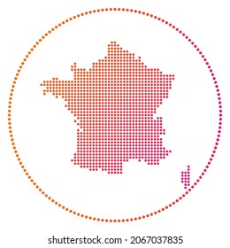 France digital badge. Dotted style map of France in circle. Tech icon of the country with gradiented dots. Powerful vector illustration.