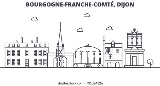 France, Dijon architecture line skyline illustration. Linear vector cityscape with famous landmarks, city sights, design icons. Landscape wtih editable strokes