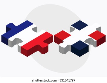 France and Dominican Republic Flags in puzzle isolated on white background