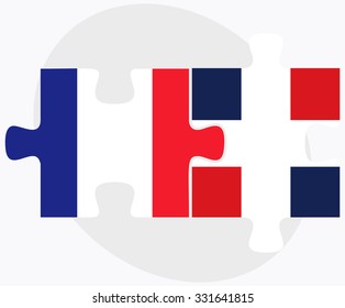 France and Dominican Republic Flags in puzzle isolated on white background