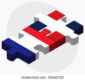 France and Dominican Republic Flags in puzzle isolated on white background
