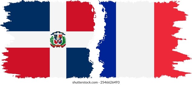 France and Dominican Republic grunge flags connection, vector