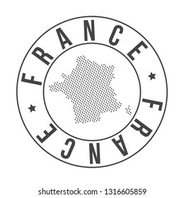 France Dotted Stamp Postal. Map Silhouette Seal. Passport Round Design. Vector Icon. Design Retro Travel.