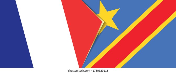 France and DR Congo flags, two vector flags symbol of relationship or confrontation.