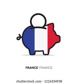 France economic concept. Piggy bank with national flag.