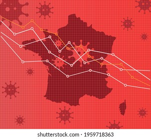 France economic crisis vector illustration. Pandemic chart. Red Background.