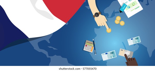 France economy fiscal money trade concept illustration of financial banking budget with flag map and currency