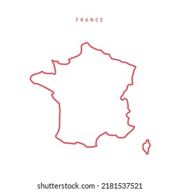 France editable outline map. French red border. Country name. Adjust line weight. Change to any color. Vector illustration.