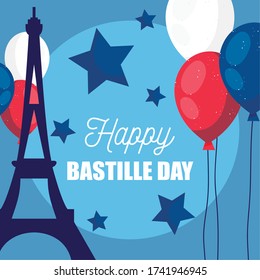 france eiffel tower with balloons design, Happy bastille day and french theme Vector illustration
