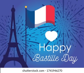 france eiffel tower and flag design, Happy bastille day and french theme Vector illustration