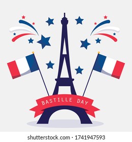 france eiffel tower and flags design, Happy bastille day and french theme Vector illustration