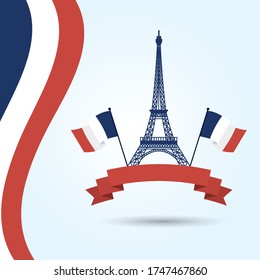 france eiffel tower with flags and ribbon design, Happy bastille day and french theme Vector illustration
