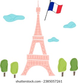 Torre Eiffel de Francia, elegante ilustración de mano con textura de lápiz de color