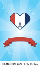 france eiffel tower inside flag heart design, Happy bastille day and french theme Vector illustration