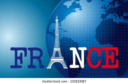 france with eiffel tower over blue world. vector illustration